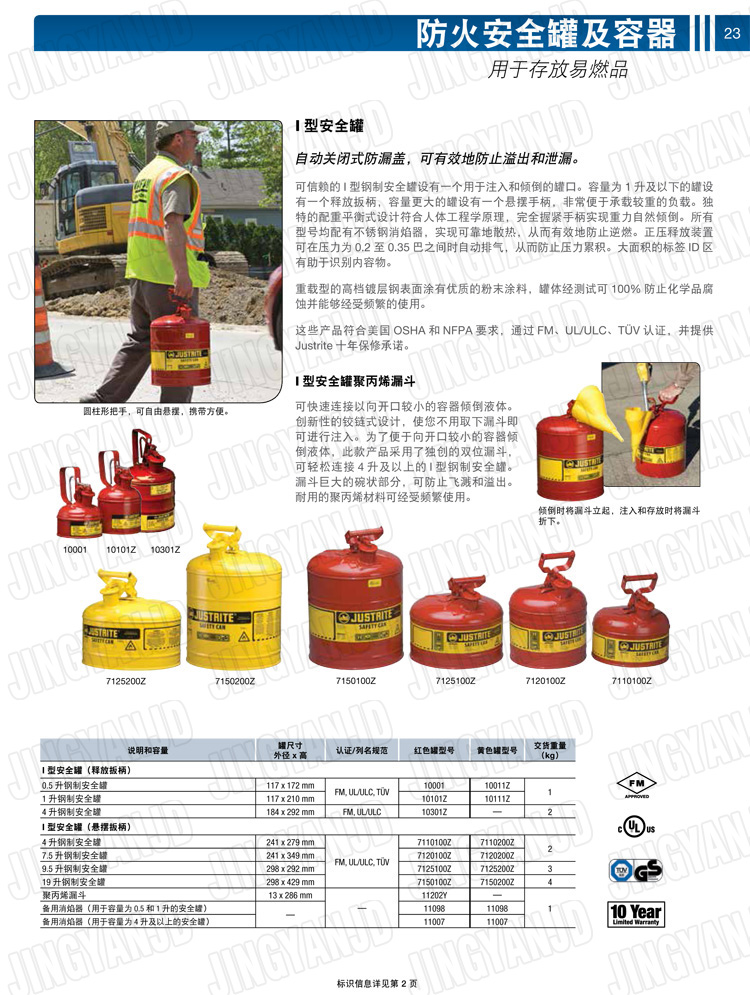 JUSTRITE，美國杰斯瑞特，justriteI型安全罐,柴油汽油存放罐，酒精松香水安全存儲罐，防火安全罐，防爆安全罐